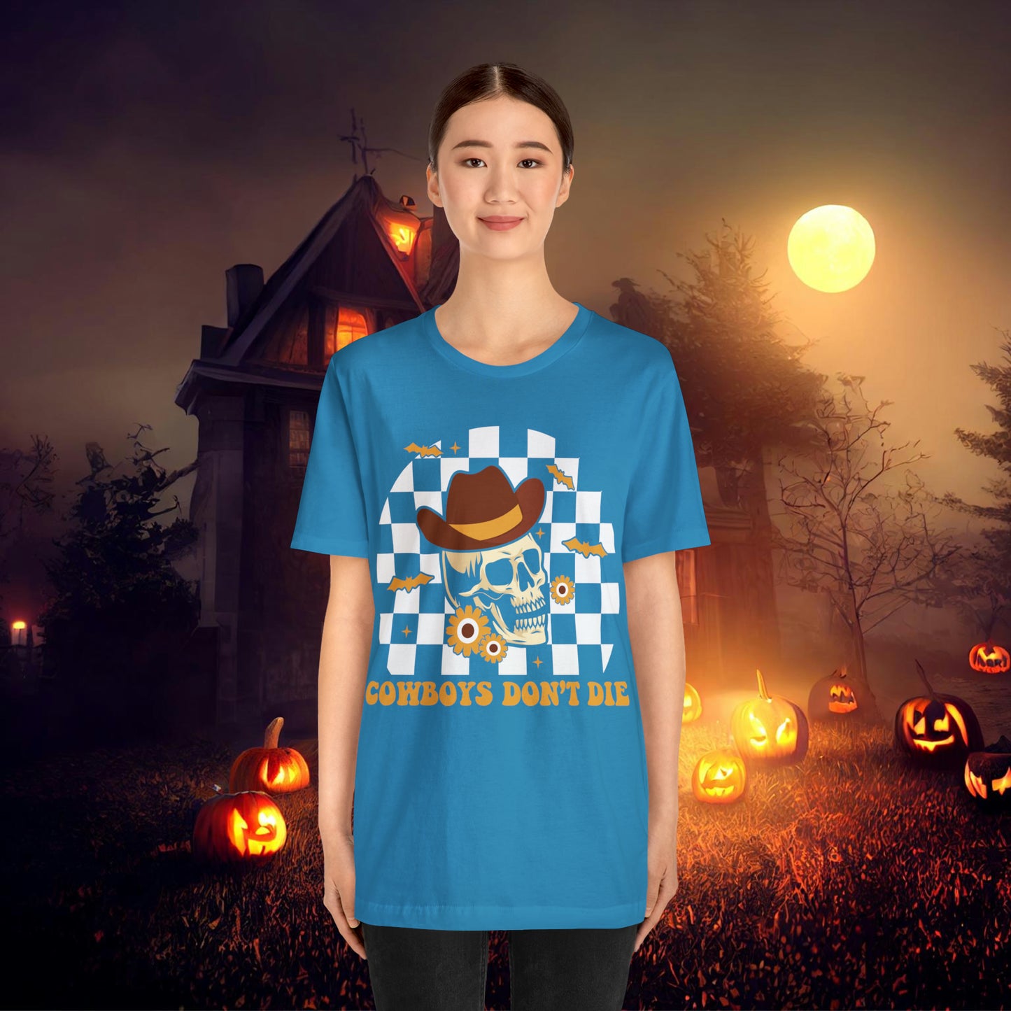 Cowboys Don't Die Retro Western Halloween Unisex Jersey Short Sleeve Tee Gifts for Her Gifts for him.