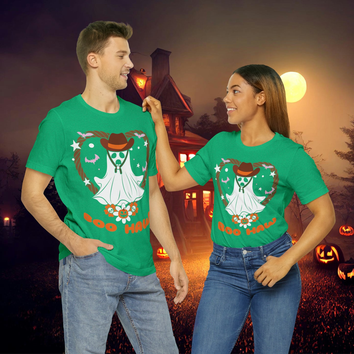 Boo Haw Retro Groovy Western Halloween Unisex Jersey Short Sleeve Tee Gifts for Him Gifts for Her