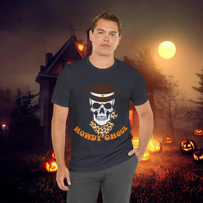 Howdy Ghoul Skeleton Sheriff Retro Halloween Unisex Jersey Short Sleeve Tee Gifts for her