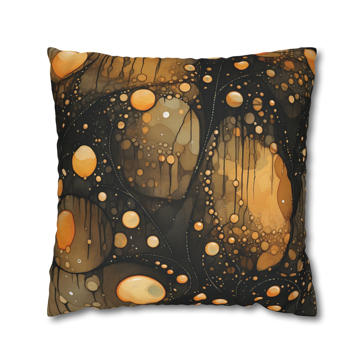 Halloween Yellow Orange Floating Blobs and Dark Spun Polyester Square Pillow Case