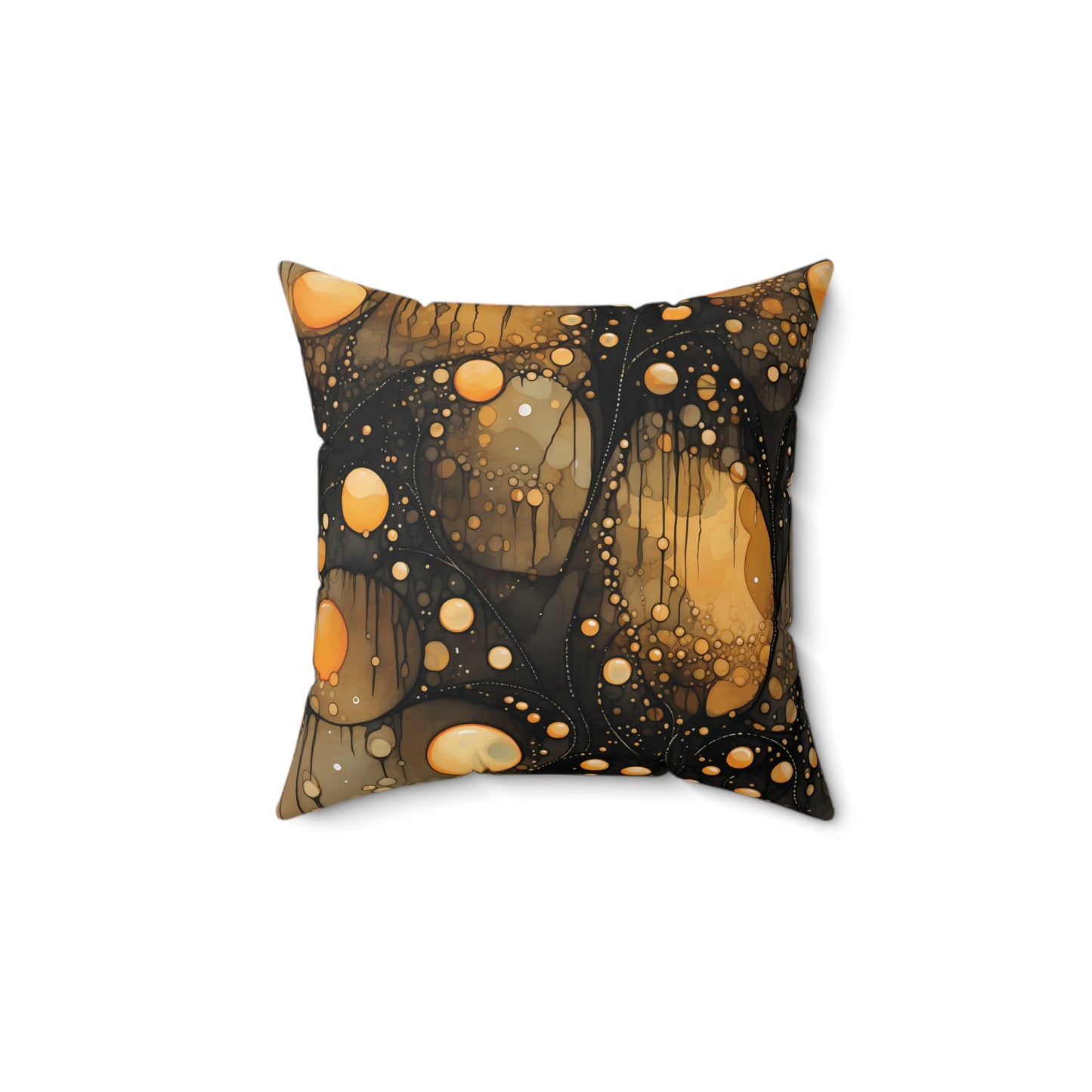 Halloween Yellow Orange Floating Blobs and Dark Spun Polyester Square Pillow