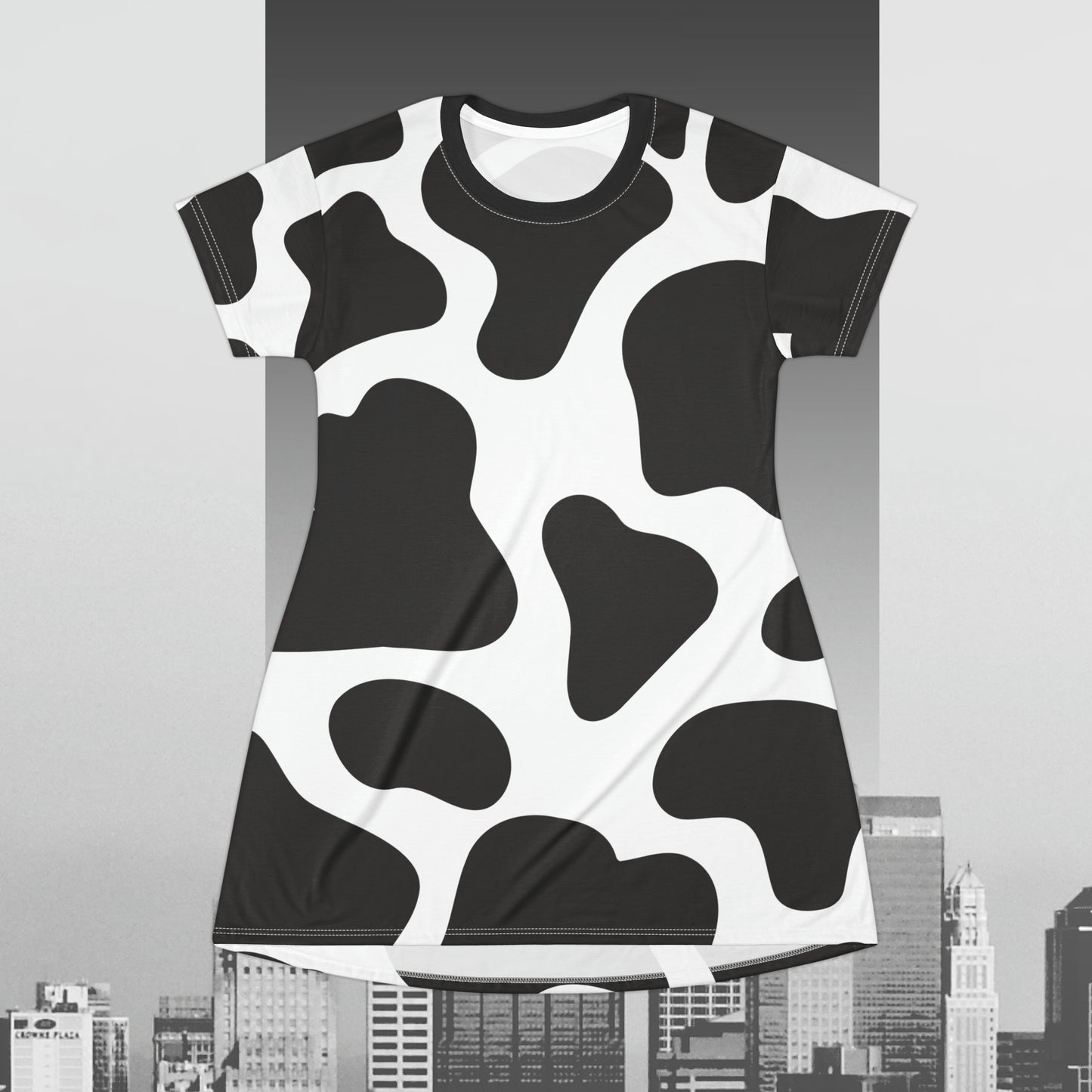 Black Cow Spots T-Shirt Dress (AOP)