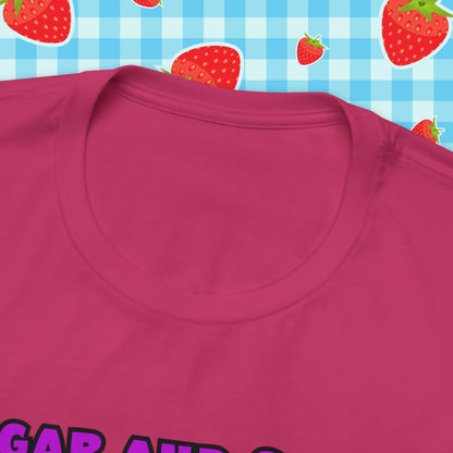 Sarcastic Elegance: Vintage Pink Pinup Girl "Sugar and Spice" on a Bella+Canva 3001 Unisex Jersey T-Shirt - A Must-Have Gift for her