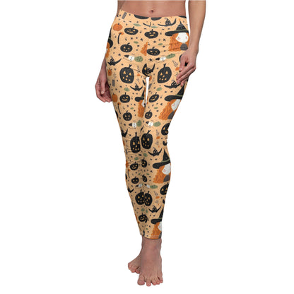 Halloween Trick or Treat Ghosts Witch Hats Jack o Lanterns Women's Cut & Sew Casual Leggings (AOP)