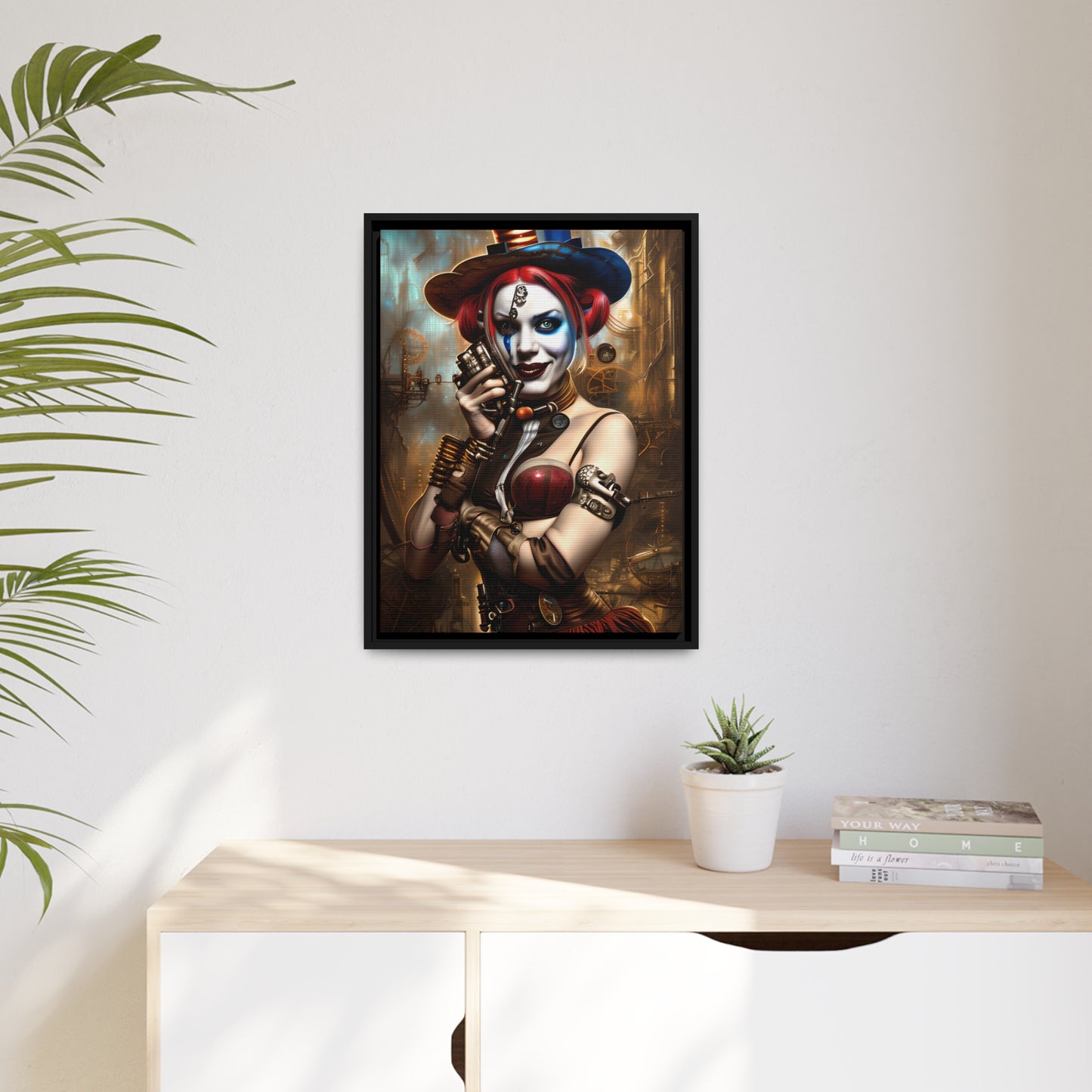 Hyper Realistic Steampunk Harley Quinn Matte Canvas, Black Frame