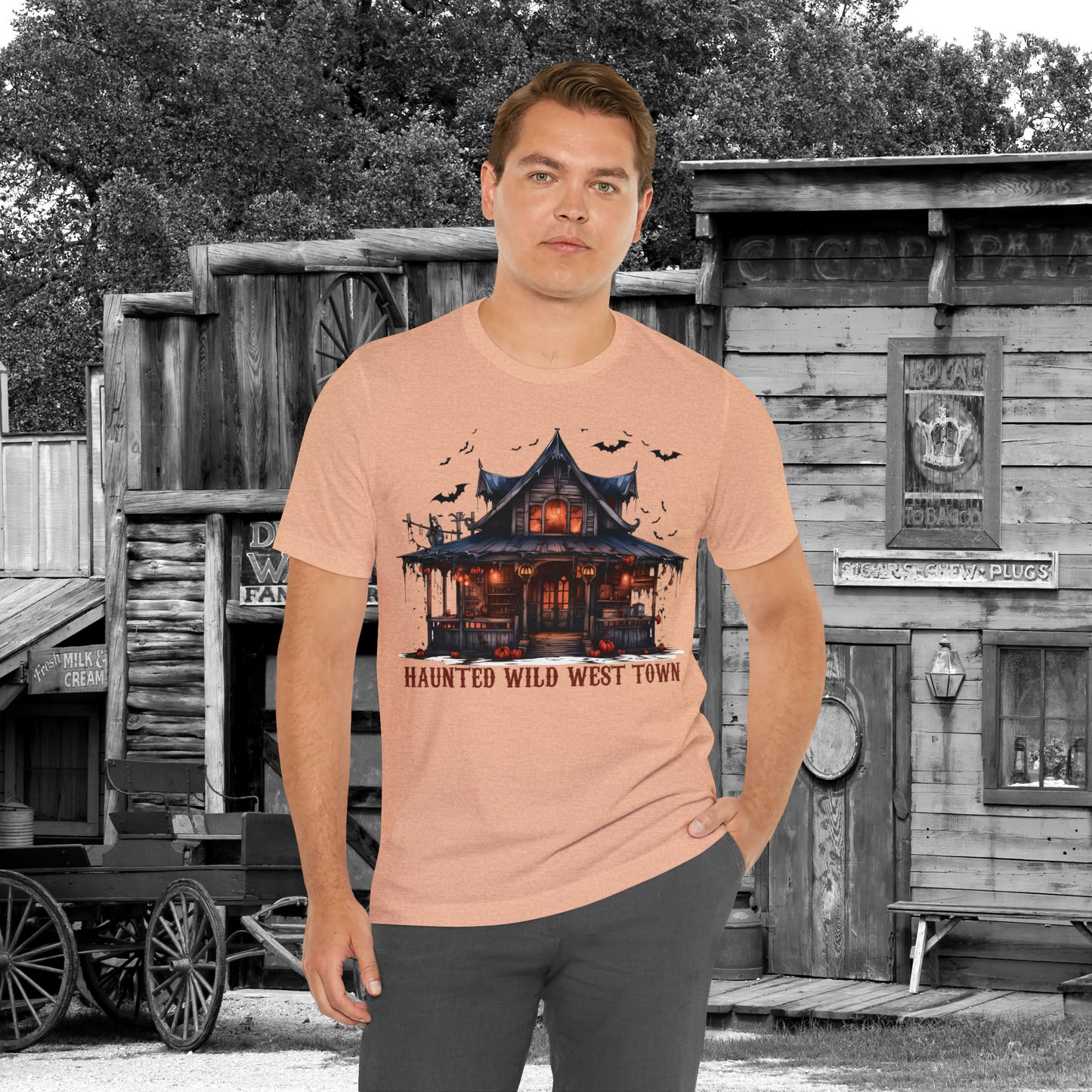 Haunted Wild West Town Halloween Western Unisex Jersey Short Sleeve Tee Gifts for Him Gifts For Her