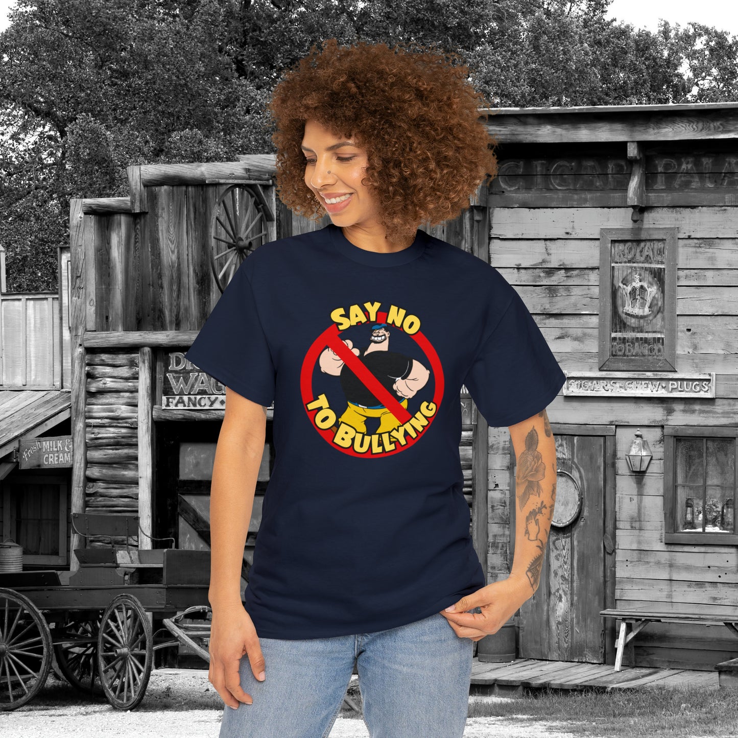 Popeye-Inspired 'Say No to Bullying' T-Shirt - Unisex Gildan 5000 Heavy Tee with Bluto Design