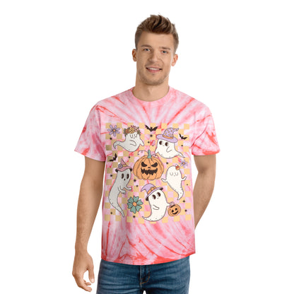 Happy Ghosts and Pumpkins Retro Groovy Halloween Tie-Dye Tee, Cyclone Gifts for him Gifts For Her