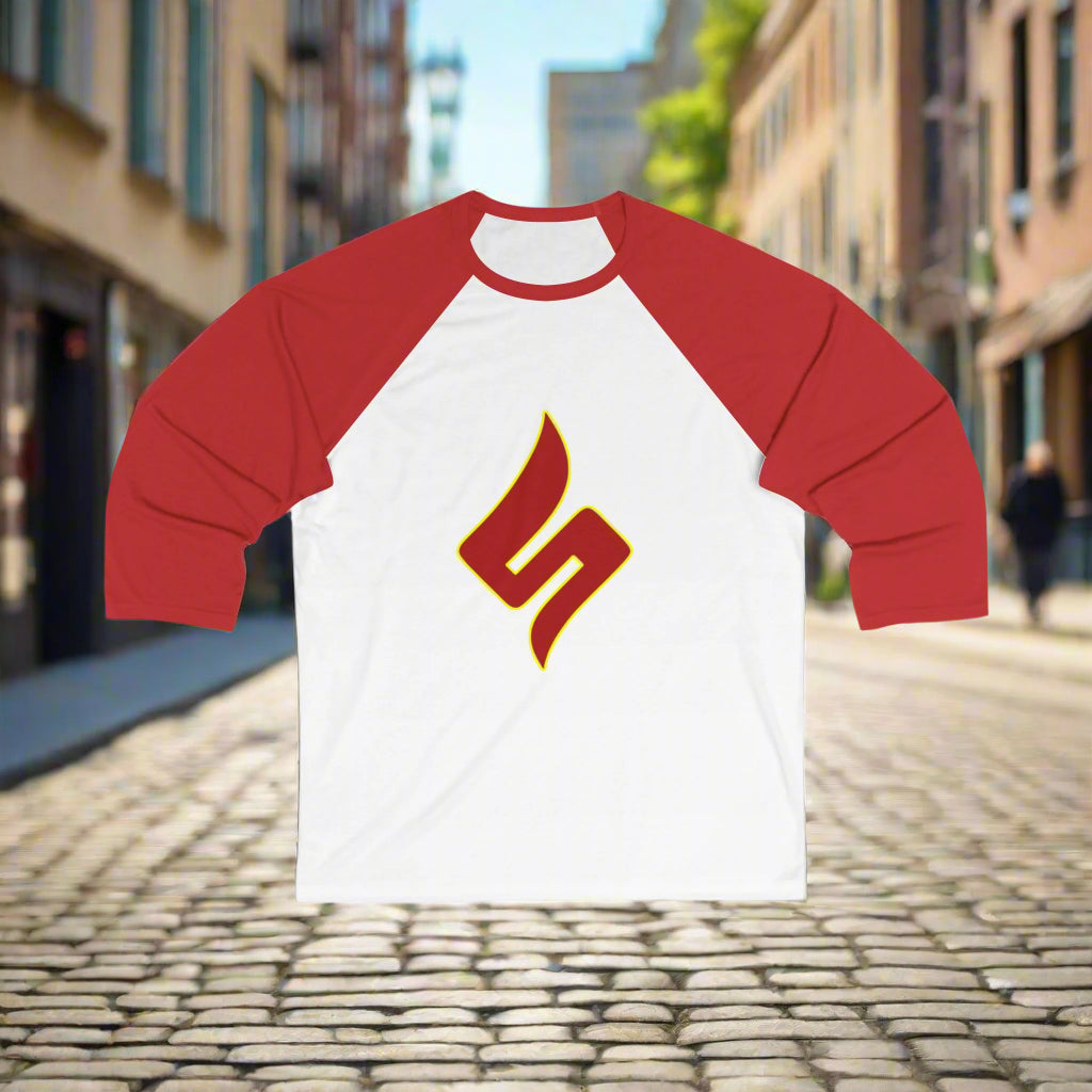 Shuli Network Raglan – Lightning Lore in Red & Gold