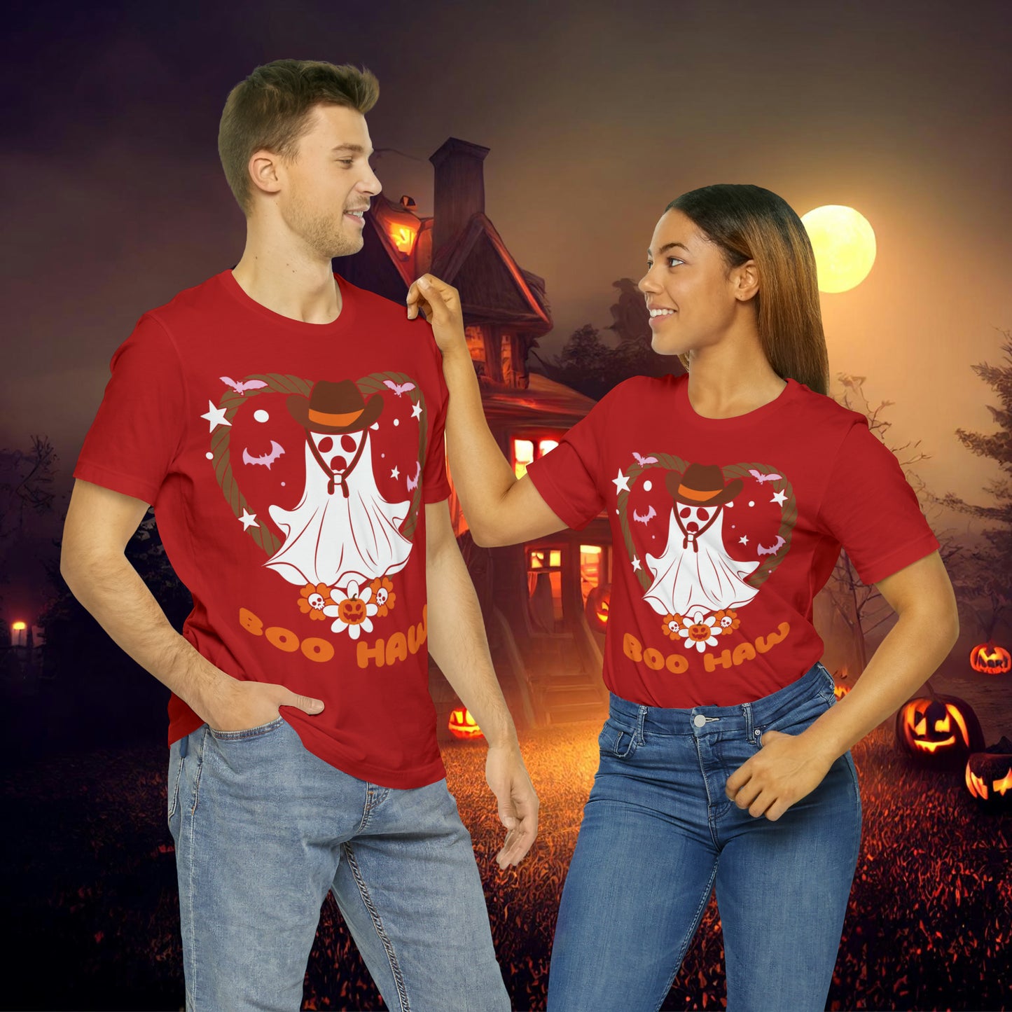 Boo Haw Retro Groovy Western Halloween Unisex Jersey Short Sleeve Tee Gifts for Him Gifts for Her