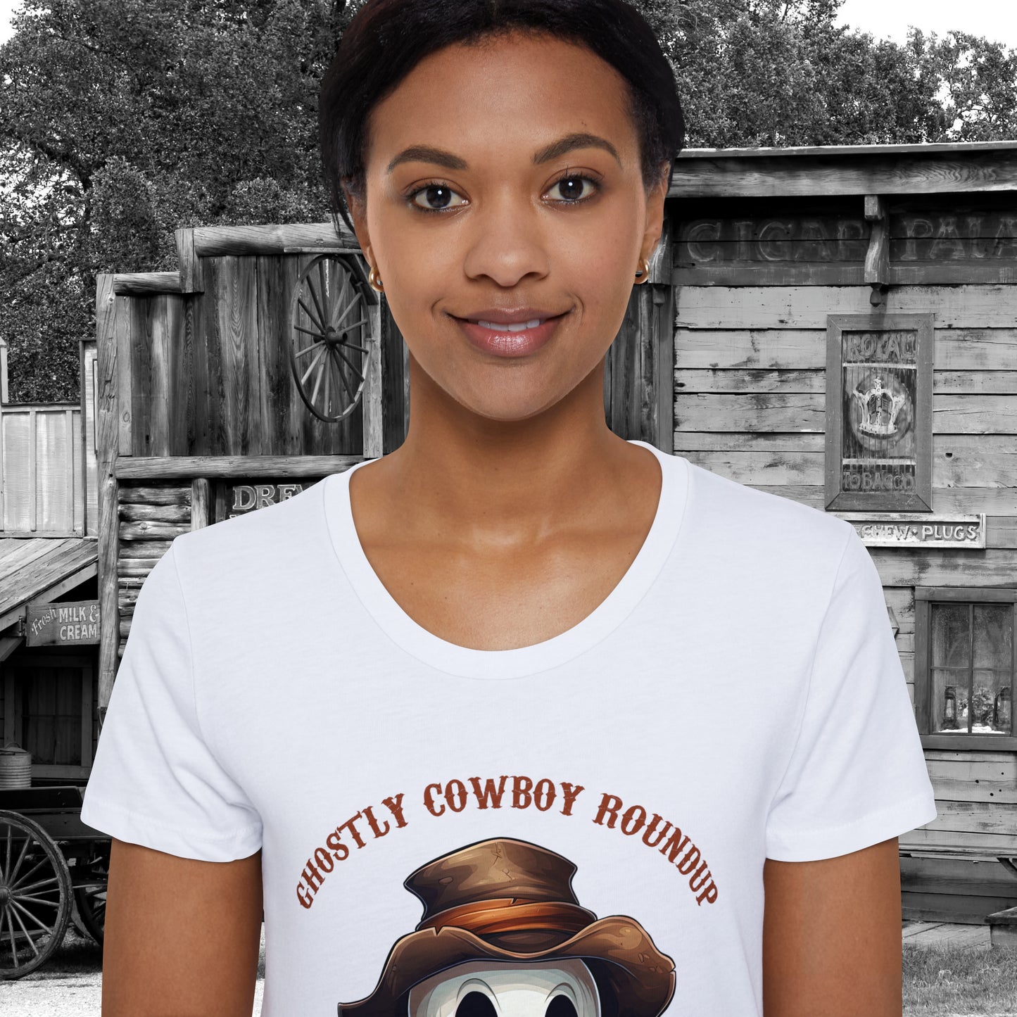 Ghostly Cowboy Roundup Western Halloween Women's Organic Short Sleeve T-Shirt Gifts for Her