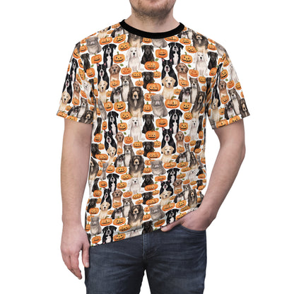 Halloween Dogs and Pumpkins Unisex Cut & Sew Tee (AOP)