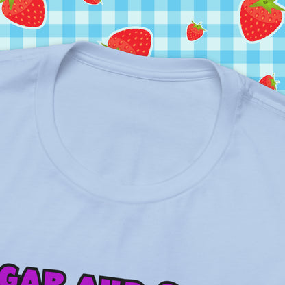 Sarcastic Elegance: Vintage Pink Pinup Girl "Sugar and Spice" on a Bella+Canva 3001 Unisex Jersey T-Shirt - A Must-Have Gift for her
