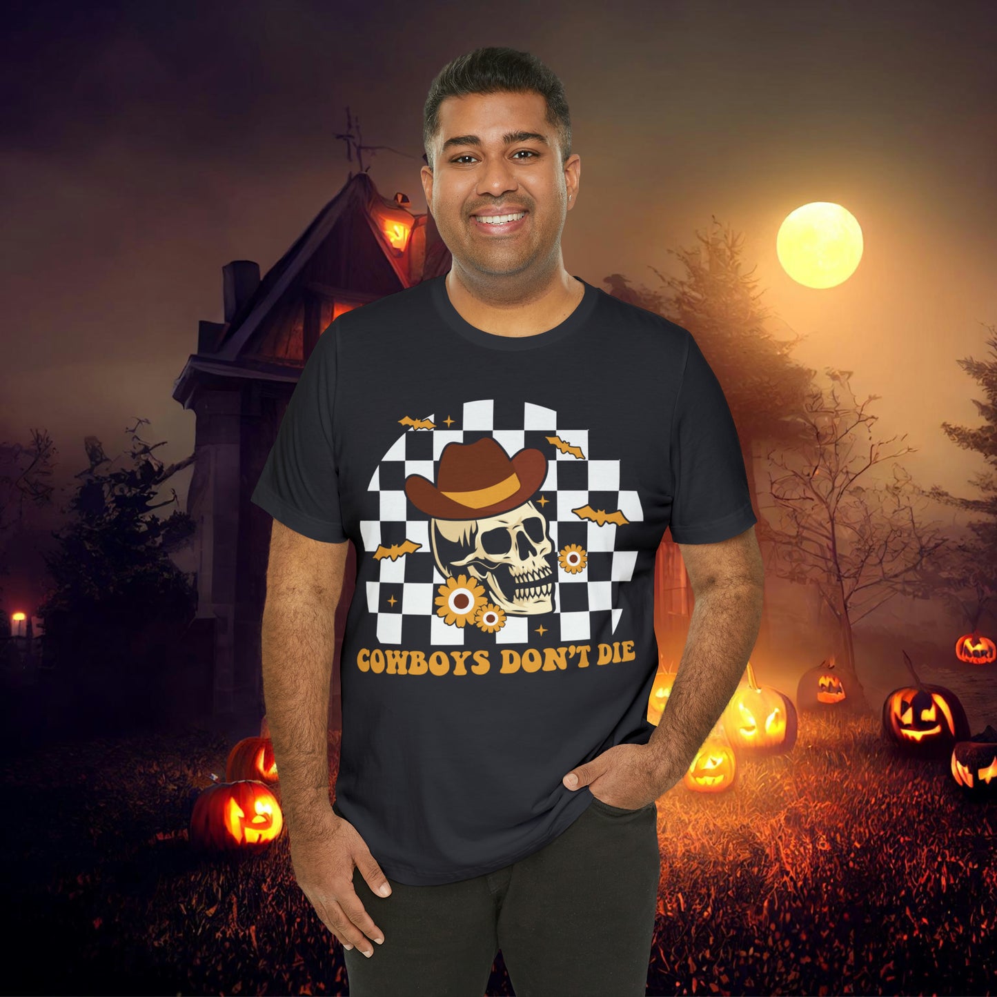 Cowboys Don't Die Retro Western Halloween Unisex Jersey Short Sleeve Tee Gifts for Her Gifts for him.