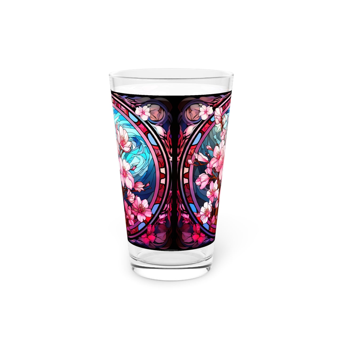 Cherry Blossoms in Full Bloom: A Stained Glass Masterpiece 16oz Pint Glass Gift idea gifts for home decor housewarming gift