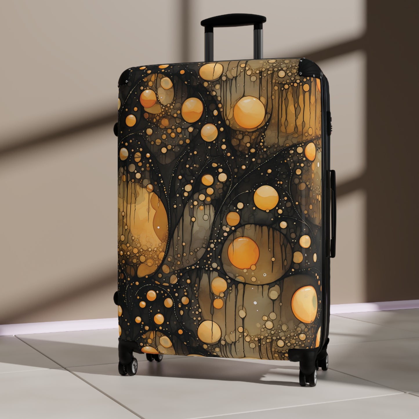 Halloween Yellow Orange Floating Blobs and Dark Suitcase