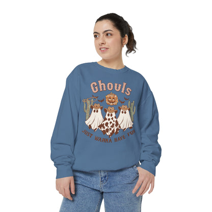 Ghouls Just Wanna Have Fun Western Halloween Unisex Garment-Dyed Sweatshirt