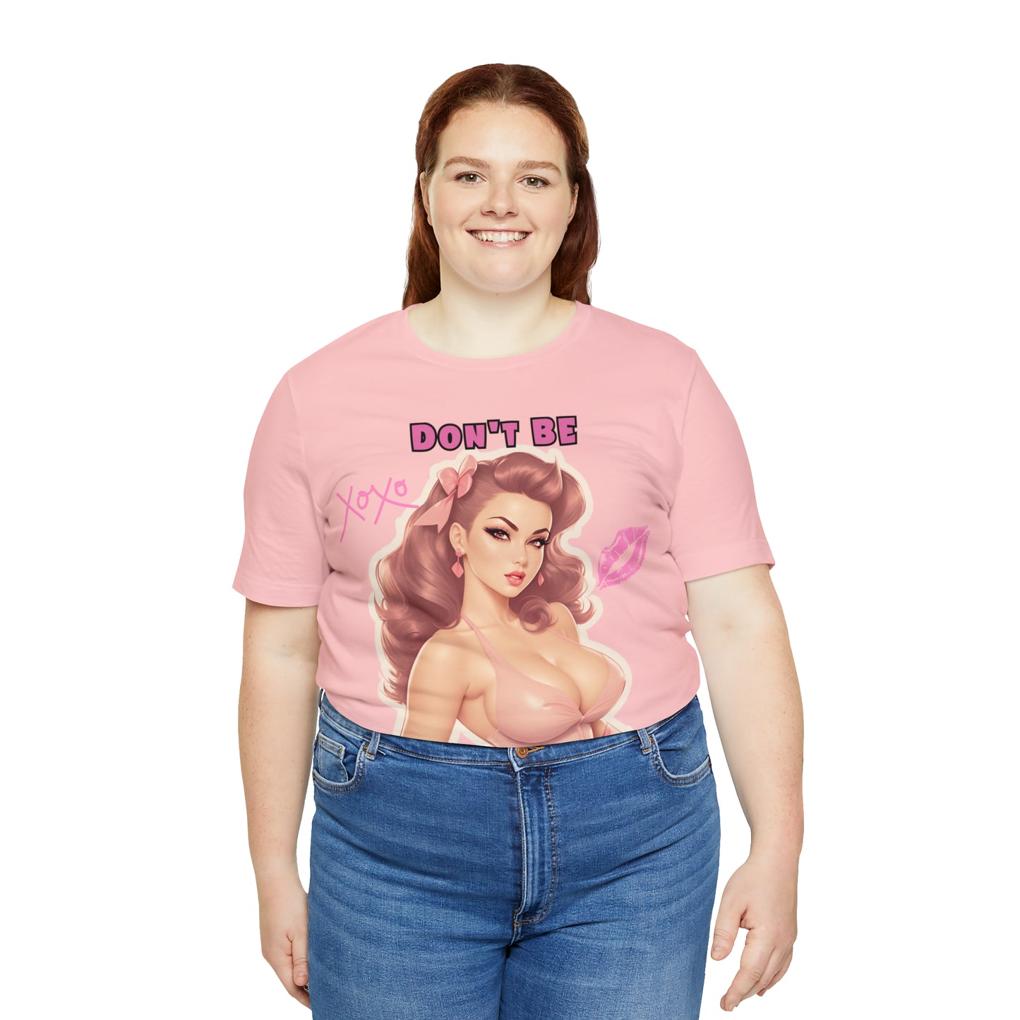 Timeless Elegance: Vintage Pink Pinup Girl "Don't Be Jealous" on a Bella+Canva 3001 Unisex Jersey T-Shirt - A Must-Have Gift for her