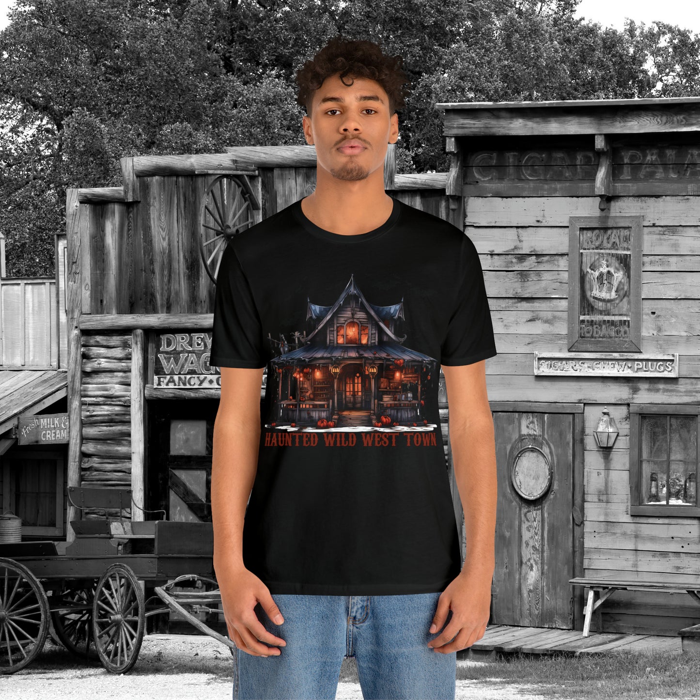 Haunted Wild West Town Halloween Western Unisex Jersey Short Sleeve Tee Gifts for Him Gifts For Her