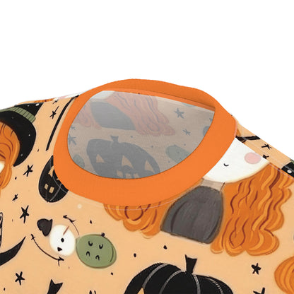 Halloween Trick or Treat Ghosts Witch Hats Jack o Lanterns Unisex Cut & Sew Tee (AOP)
