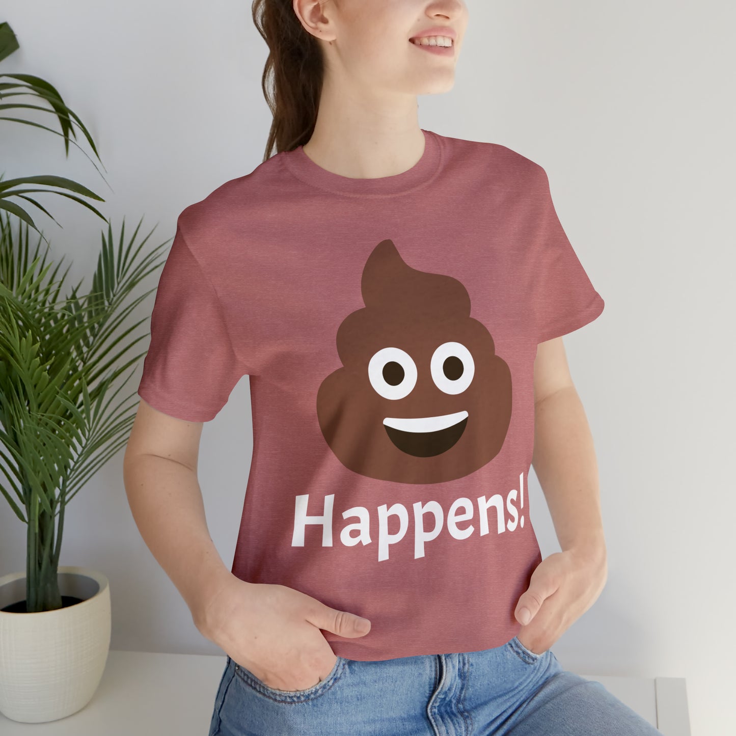 Embrace the Inevitable: 'Happens' Poop Emoji Unisex Jersey T-Shirt