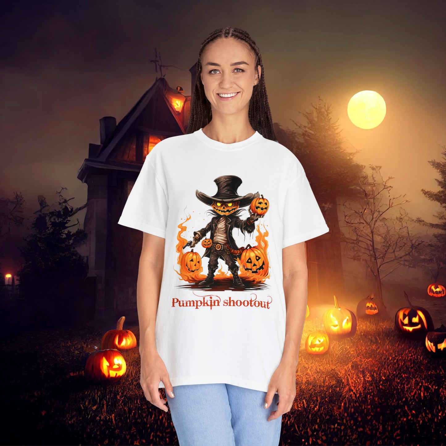 Cowboy Skeleton Gunslinger Pumpkin Shoot Out Halloween Unisex Garment-Dyed T-shirt Gifts for her Gifts for him