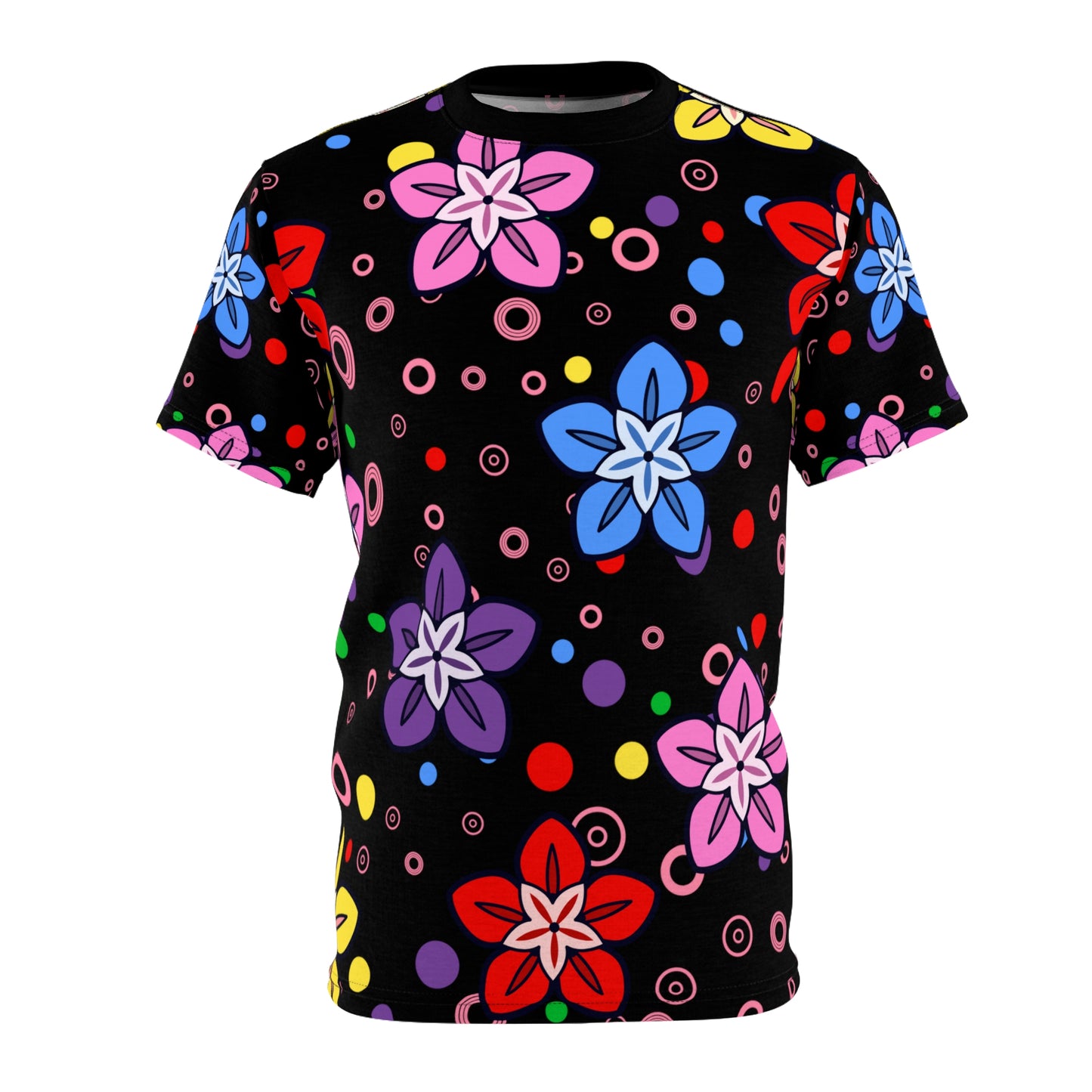 Retro Colorful Flowers Unisex Cut & Sew Tee (AOP)