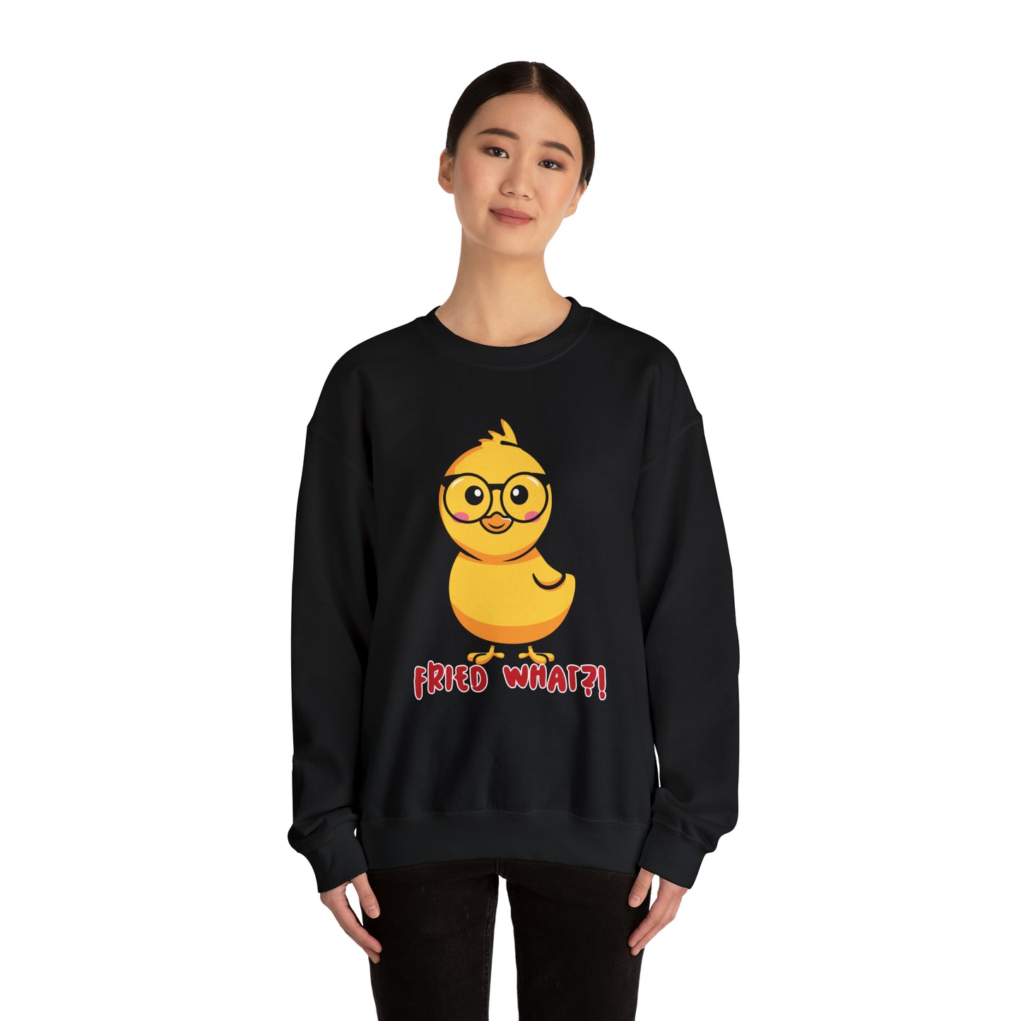 Fried What? Unisex Heavy Blend™ Crewneck Sweatshirt Funny Fried Chicken humor, witty design, unique gift, cozy outfit, chicken lover fashion