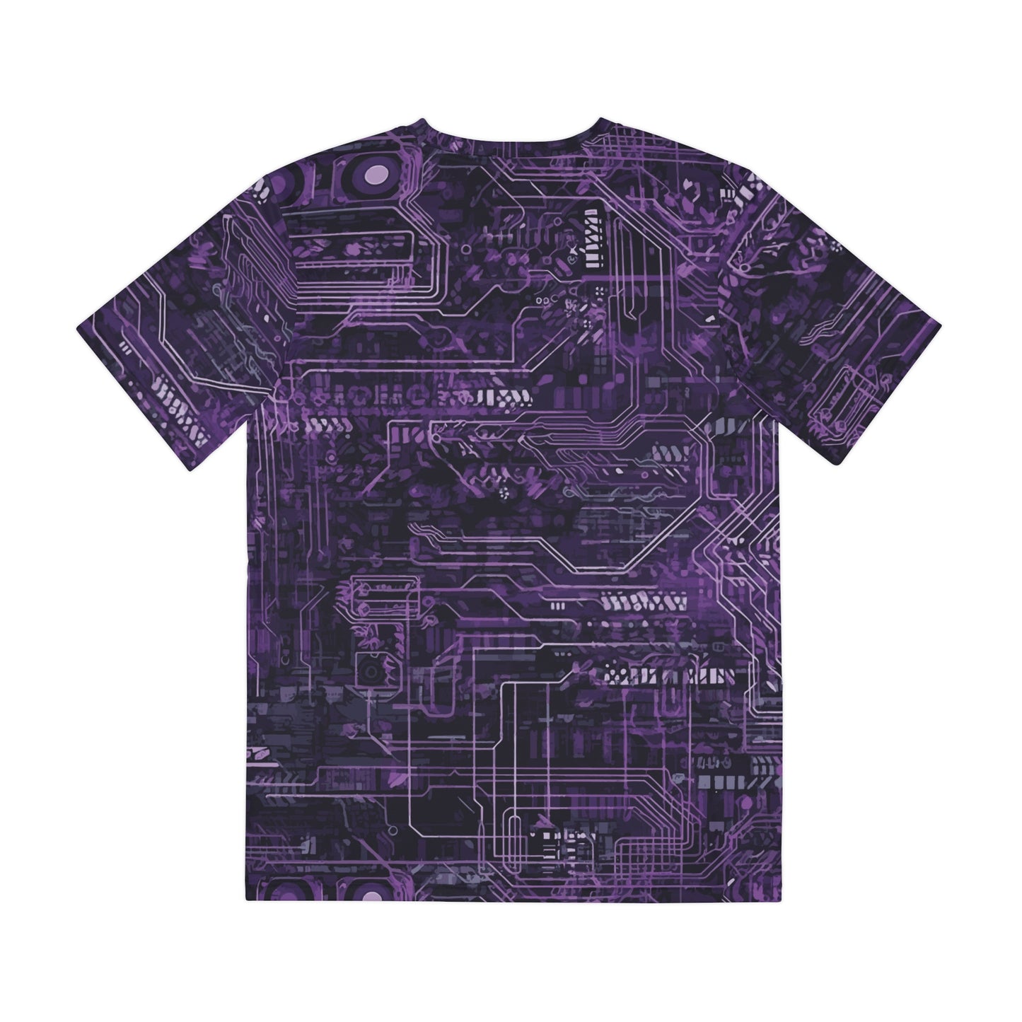 CyberPunk Cybernetic Skull breaking through a Purple Neon Circuit Board Men's Polyester Tee (AOP)