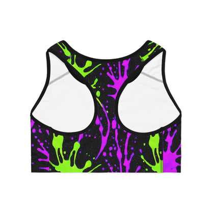 Pink & Green Paint Splatter Sports Bra
