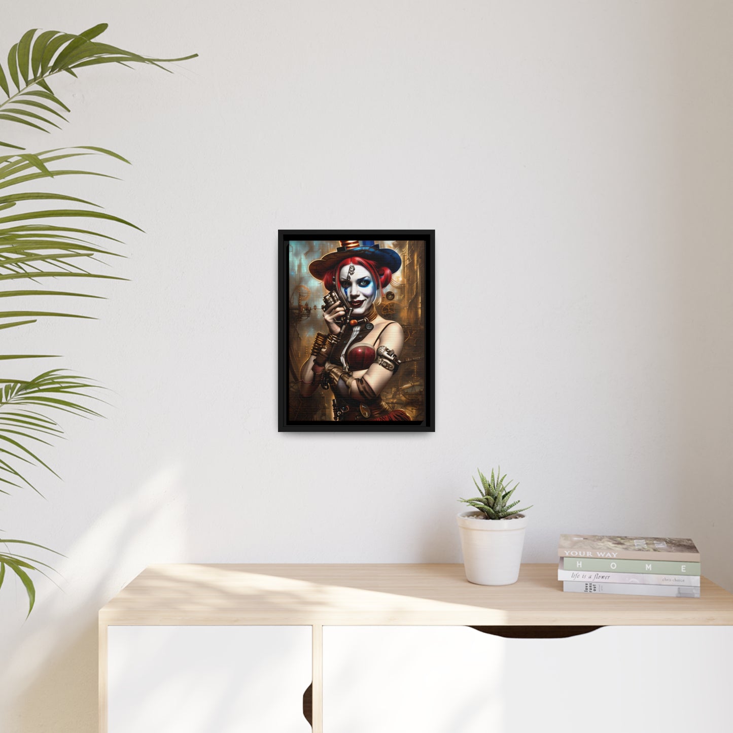 Hyper Realistic Steampunk Harley Quinn Matte Canvas, Black Frame