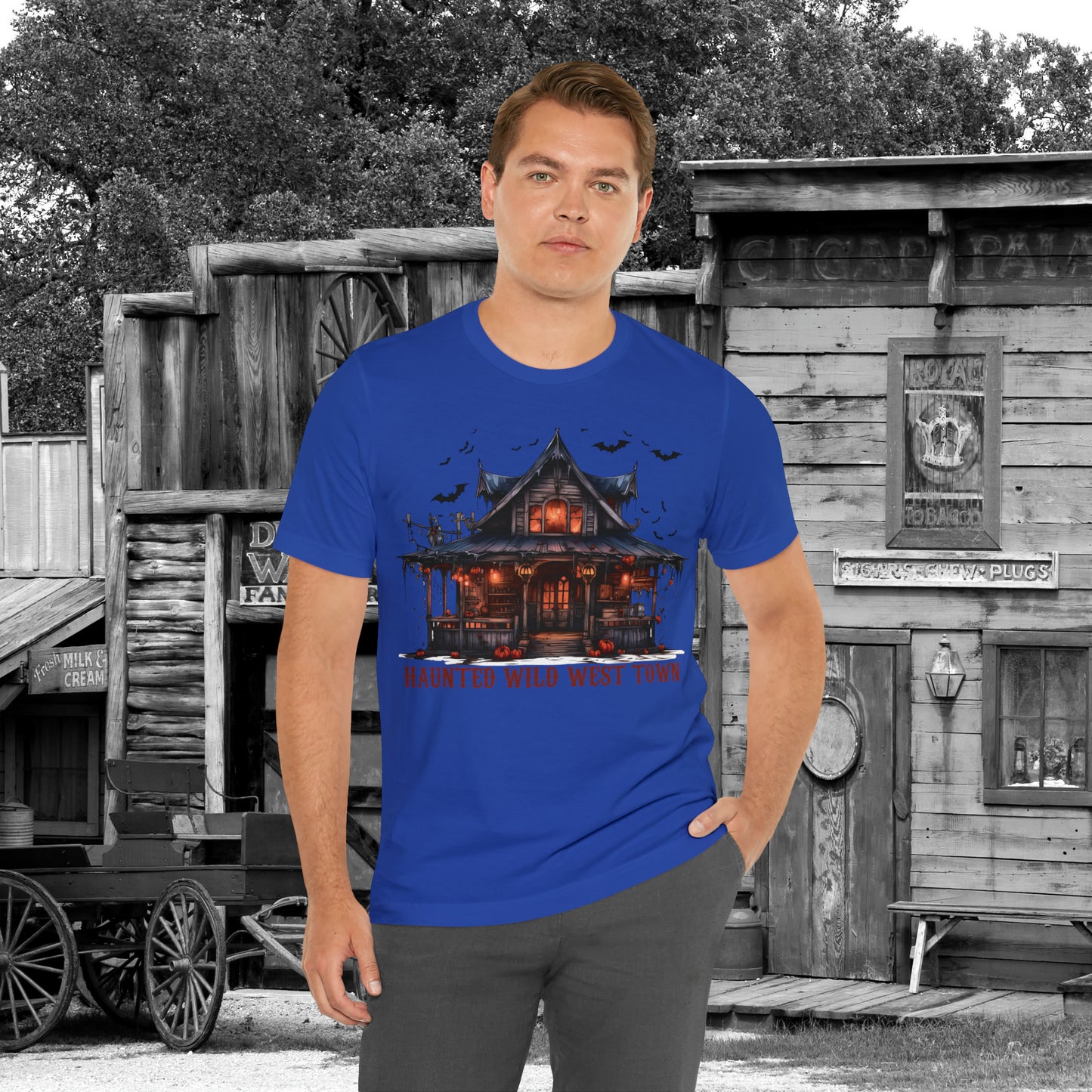 Haunted Wild West Town Halloween Western Unisex Jersey Short Sleeve Tee Gifts for Him Gifts For Her