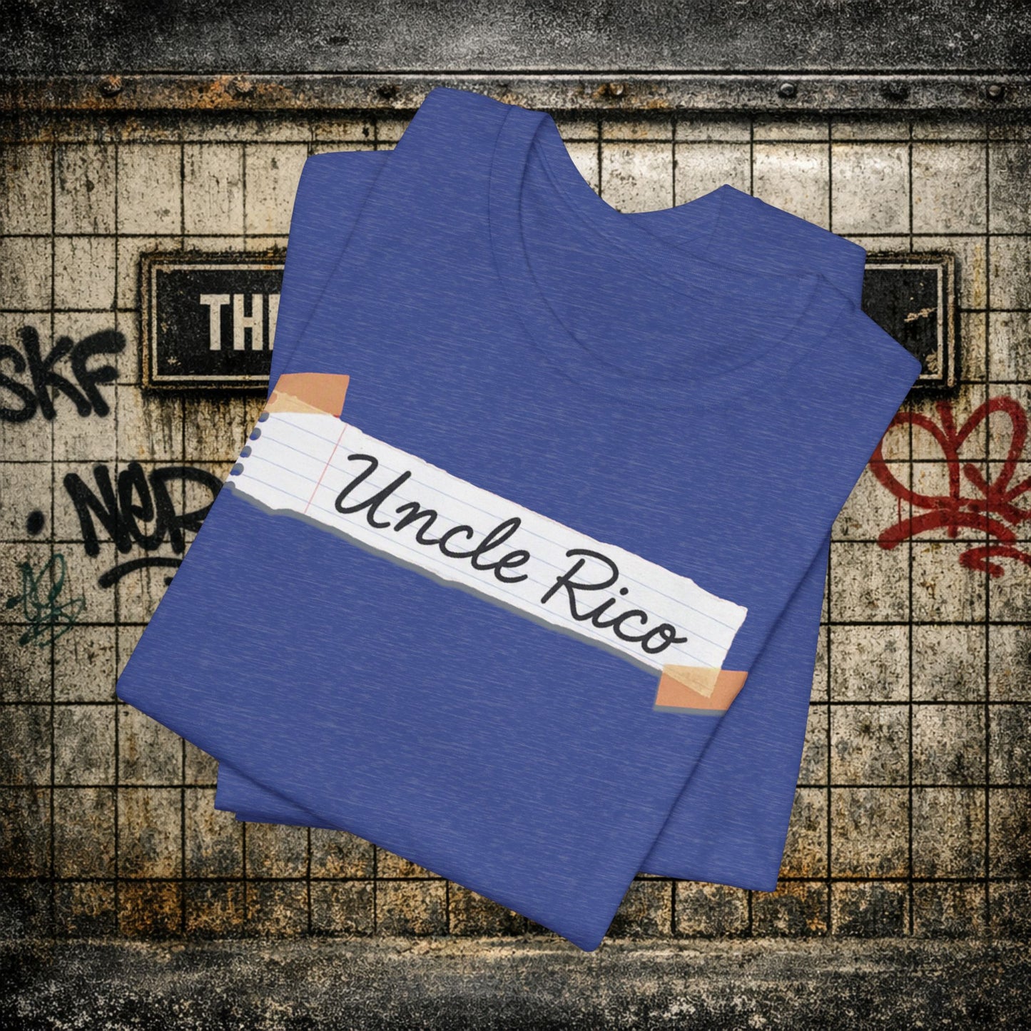 Uncle Rico Graphic Tee — Retro Notebook Tape Design