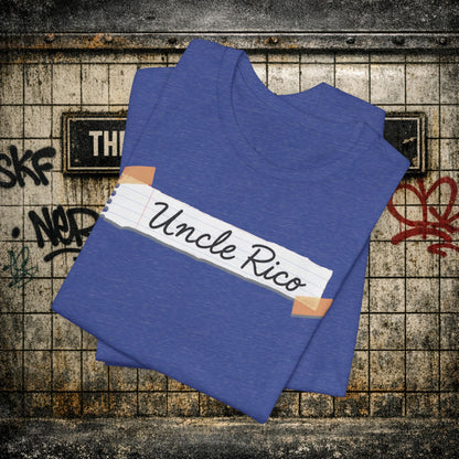 Uncle Rico Graphic Tee — Retro Notebook Tape Design