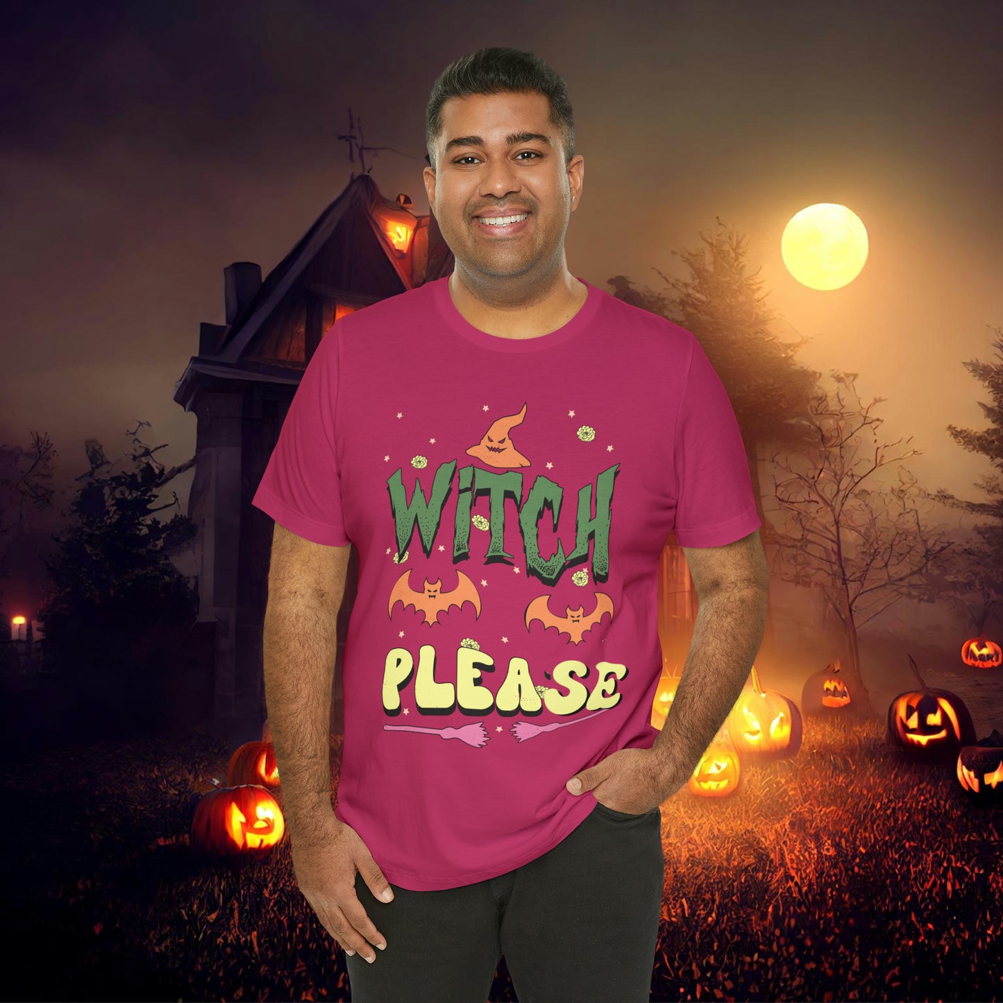 Witch Please Retro Groovy Halloween Unisex Jersey Short Sleeve Tee Gifts for Her Gifts for him