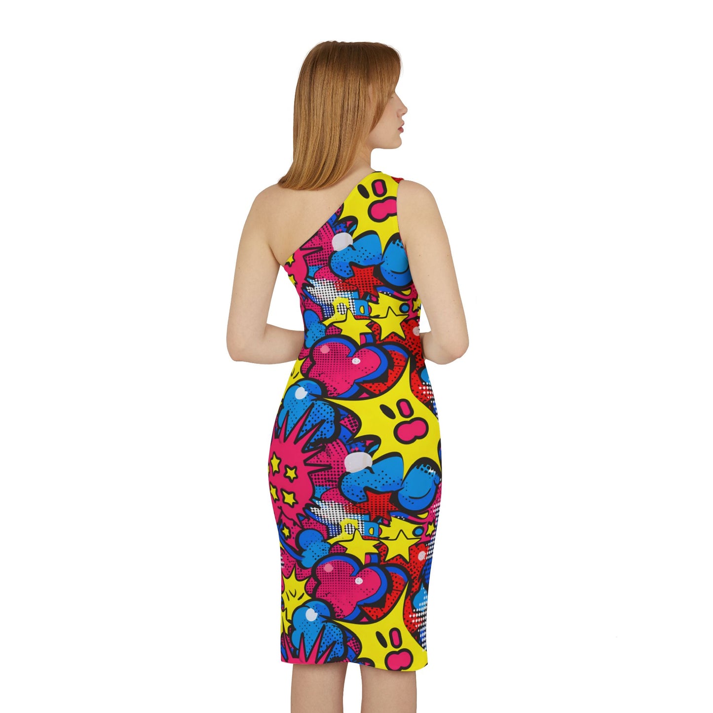 Colorful Chaos: Wearable Art Edition Shoulder Dress (AOP)