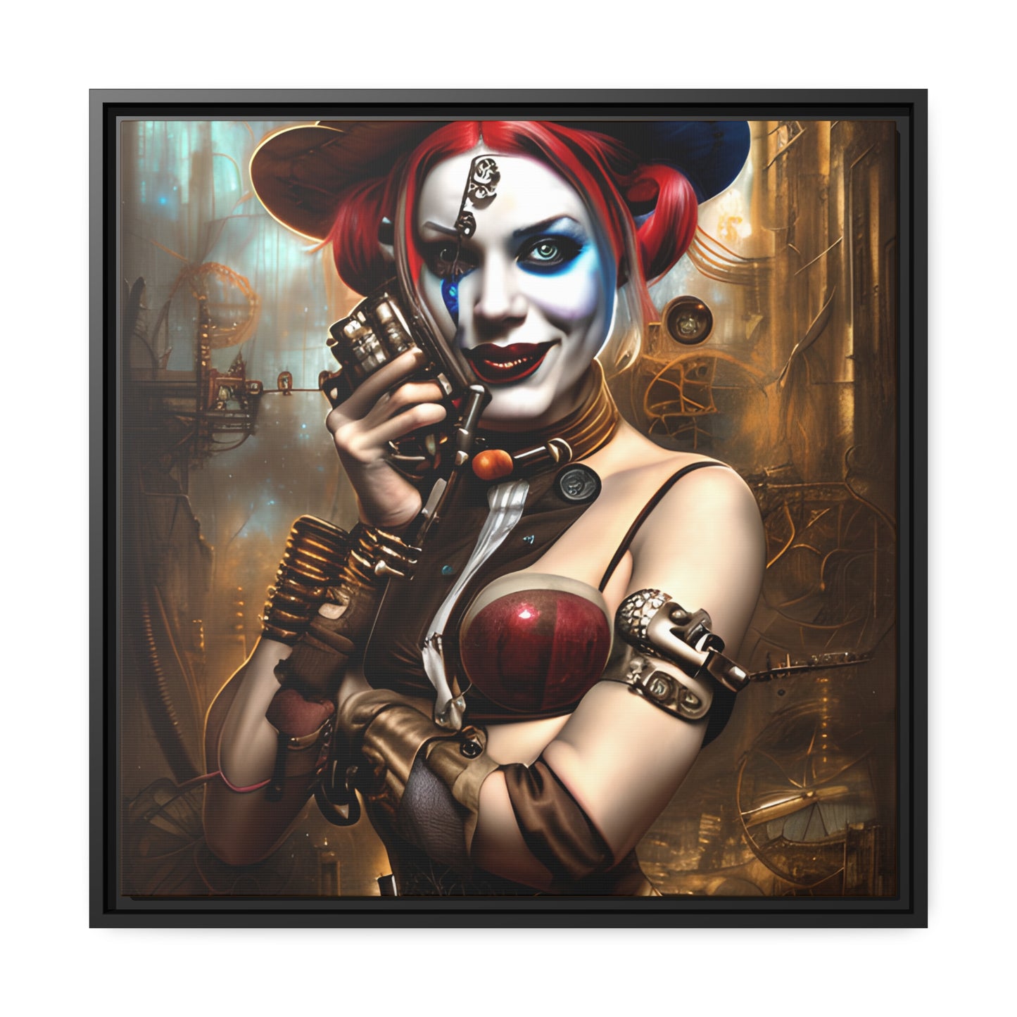 Hyper Realistic Steampunk Harley Quinn Matte Canvas, Black Frame