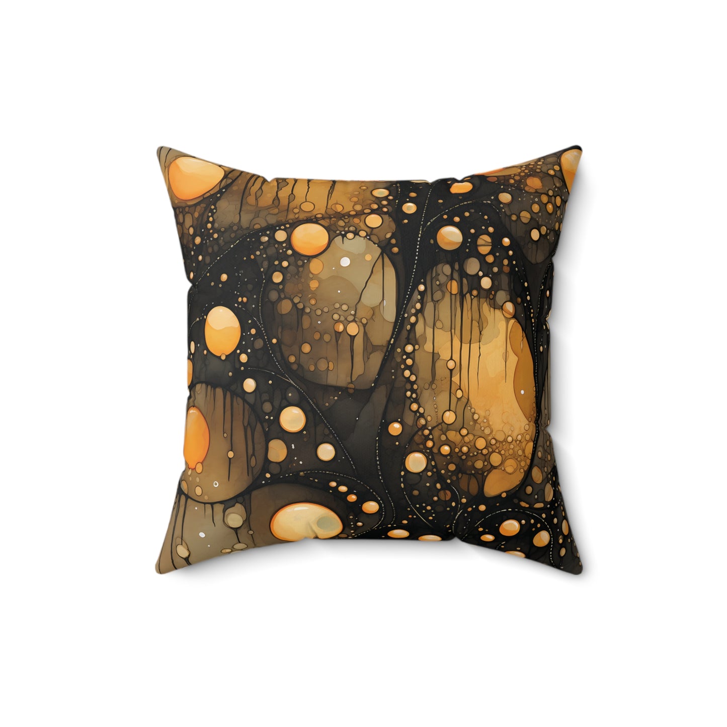 Halloween Yellow Orange Floating Blobs and Dark Spun Polyester Square Pillow