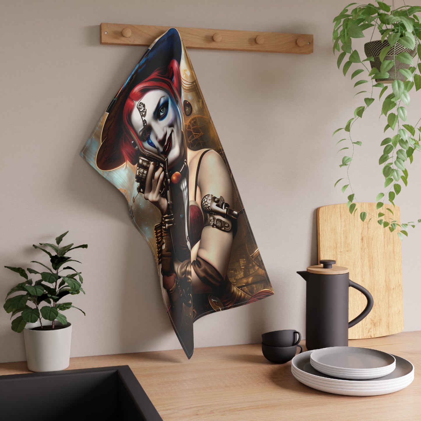 Hyper Realistic Steampunk Harley Quinn Kitchen Towel