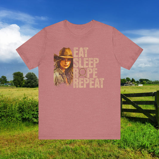 Rustic Cowgirl Tee - Eat Sleep Rope Repeat - Perfect for Country Lovers, Gift for Horse Riders, Western Style Shirt, Casual Wear, Farm [...]