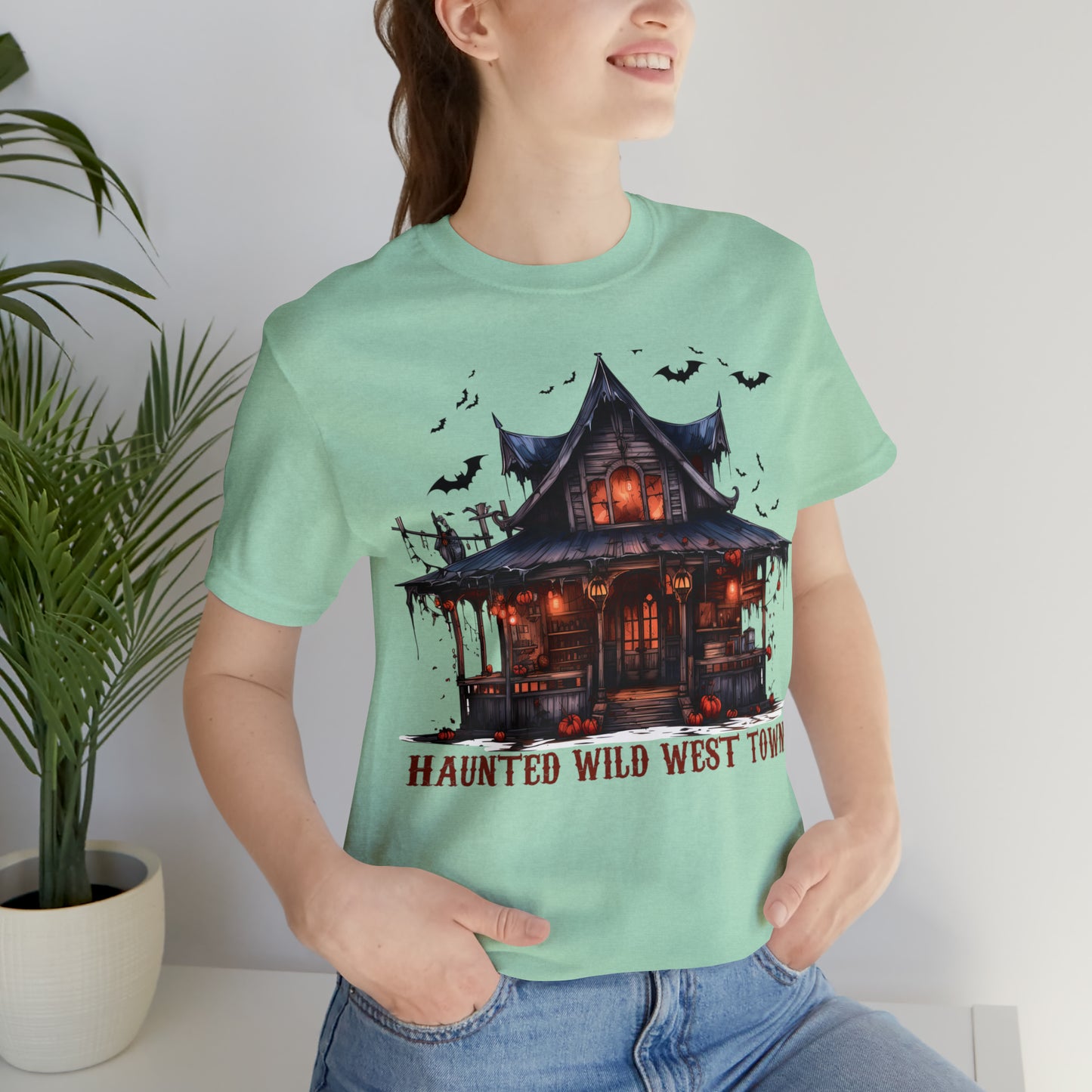 Haunted Wild West Town Halloween Western Unisex Jersey Short Sleeve Tee Gifts for Him Gifts For Her