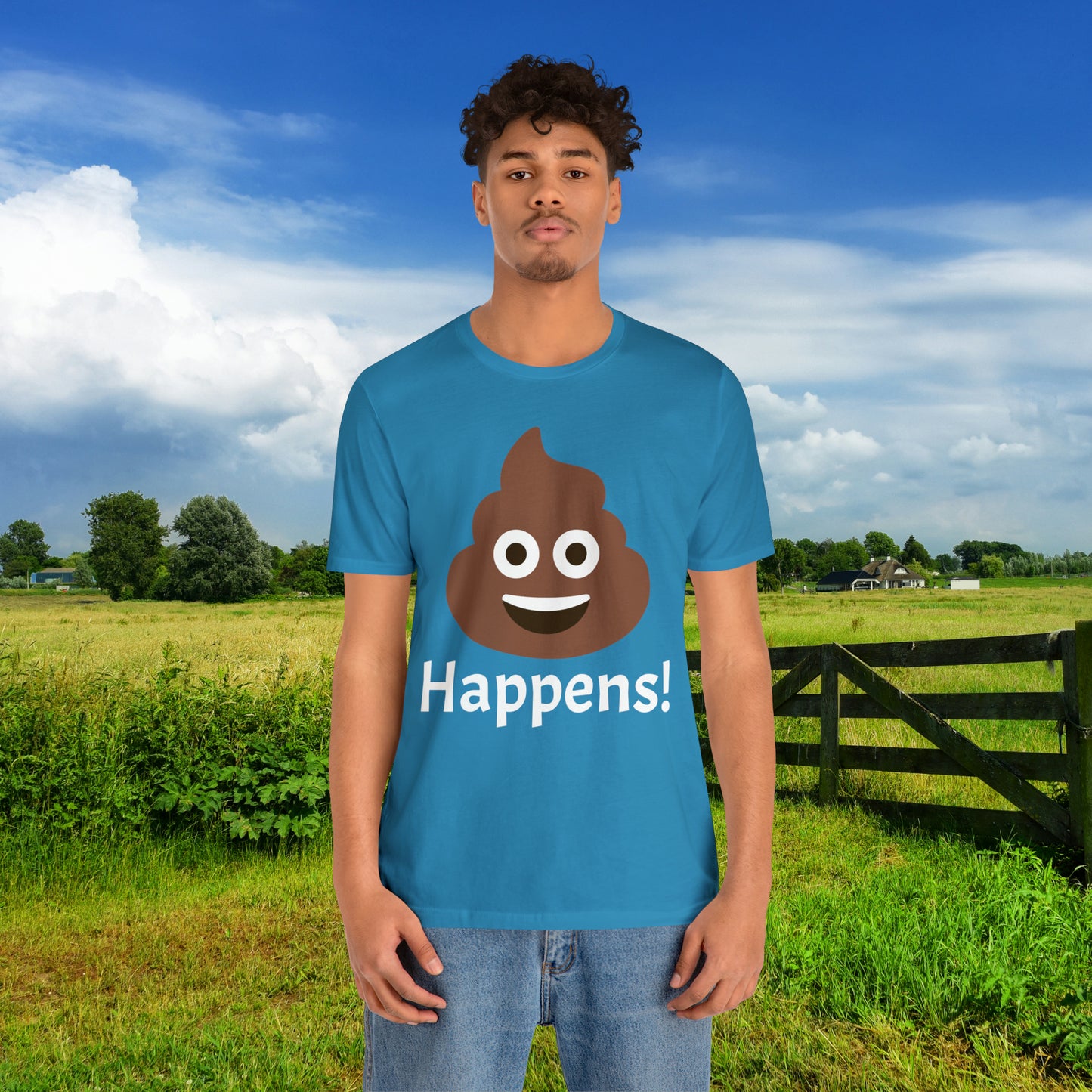 Embrace the Inevitable: 'Happens' Poop Emoji Unisex Jersey T-Shirt