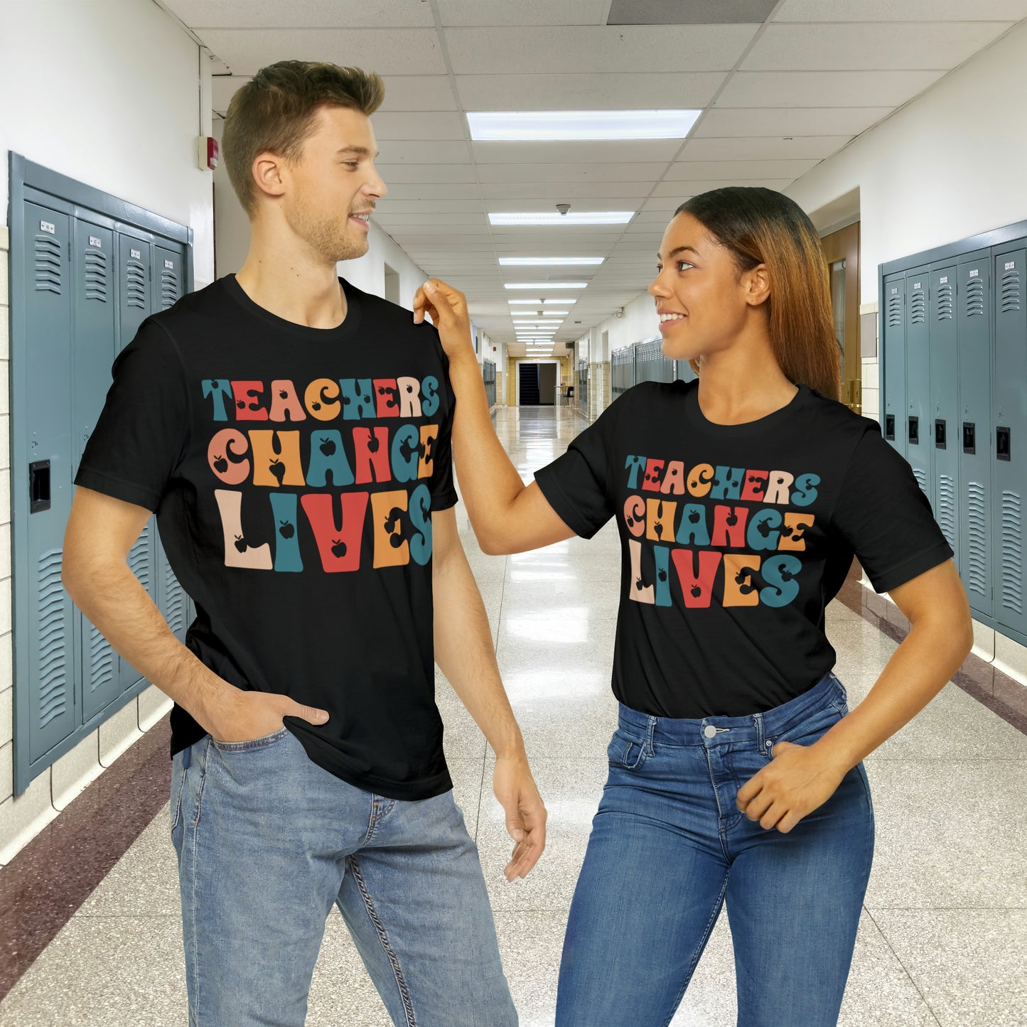 Colorful Teachers Change Lives Back to School Unisex Jersey Short Sleeve Tee Gifts for him, Gifts for Her
