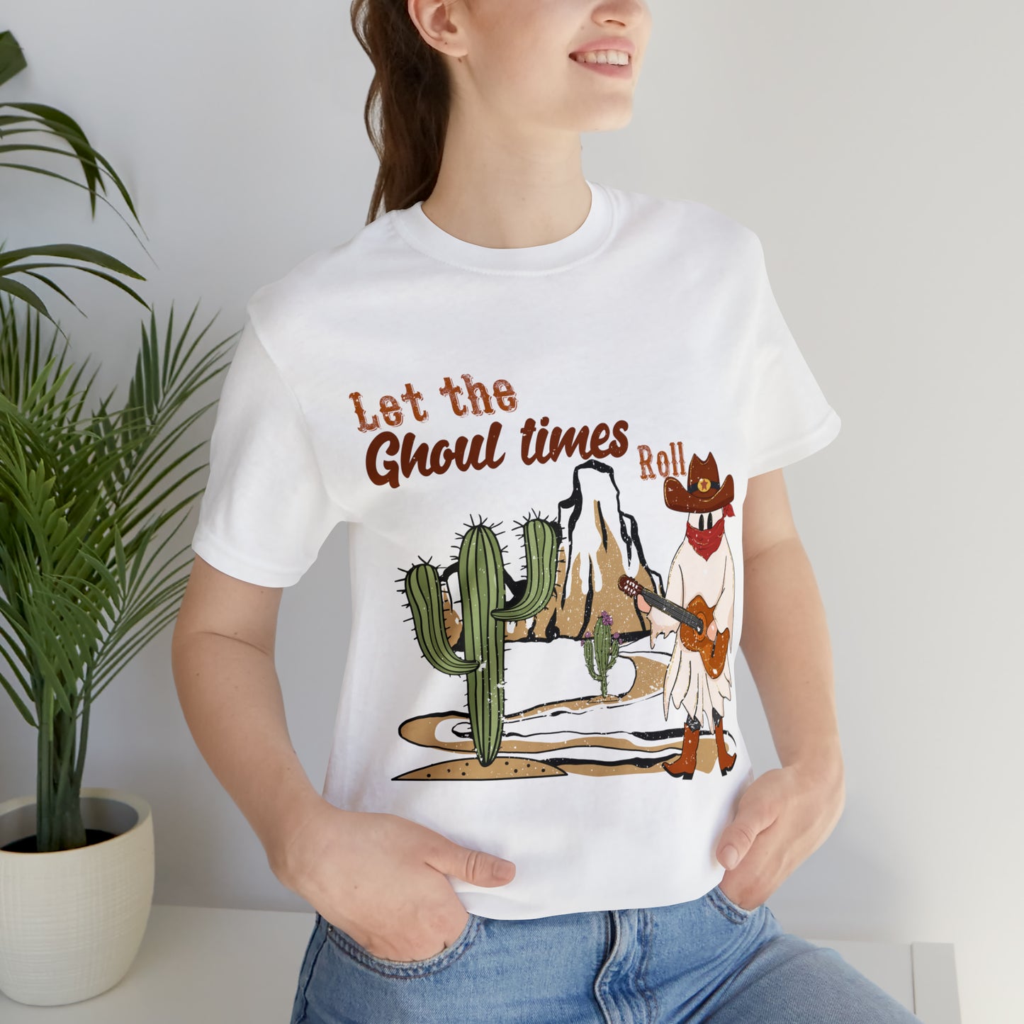 Cowboy Ghost playing the Guitar singing Let the Ghoul times roll Halloween Unisex Jersey Short Sleeve Tee Gifts for him Gifts for Her