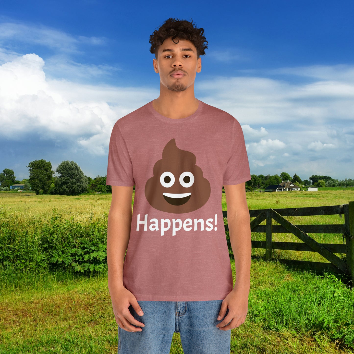 Embrace the Inevitable: 'Happens' Poop Emoji Unisex Jersey T-Shirt