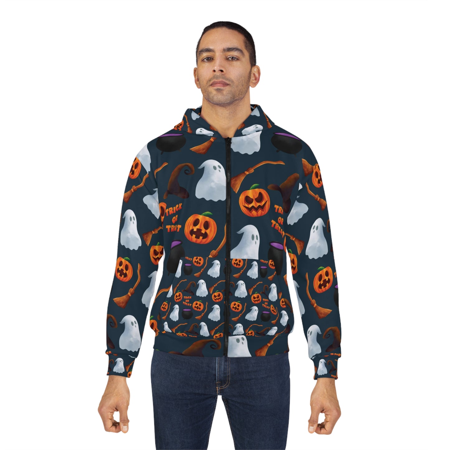 Trick or Treat Halloween Unisex Zip Hoodie (AOP) Gifts for Him Gifts For Her