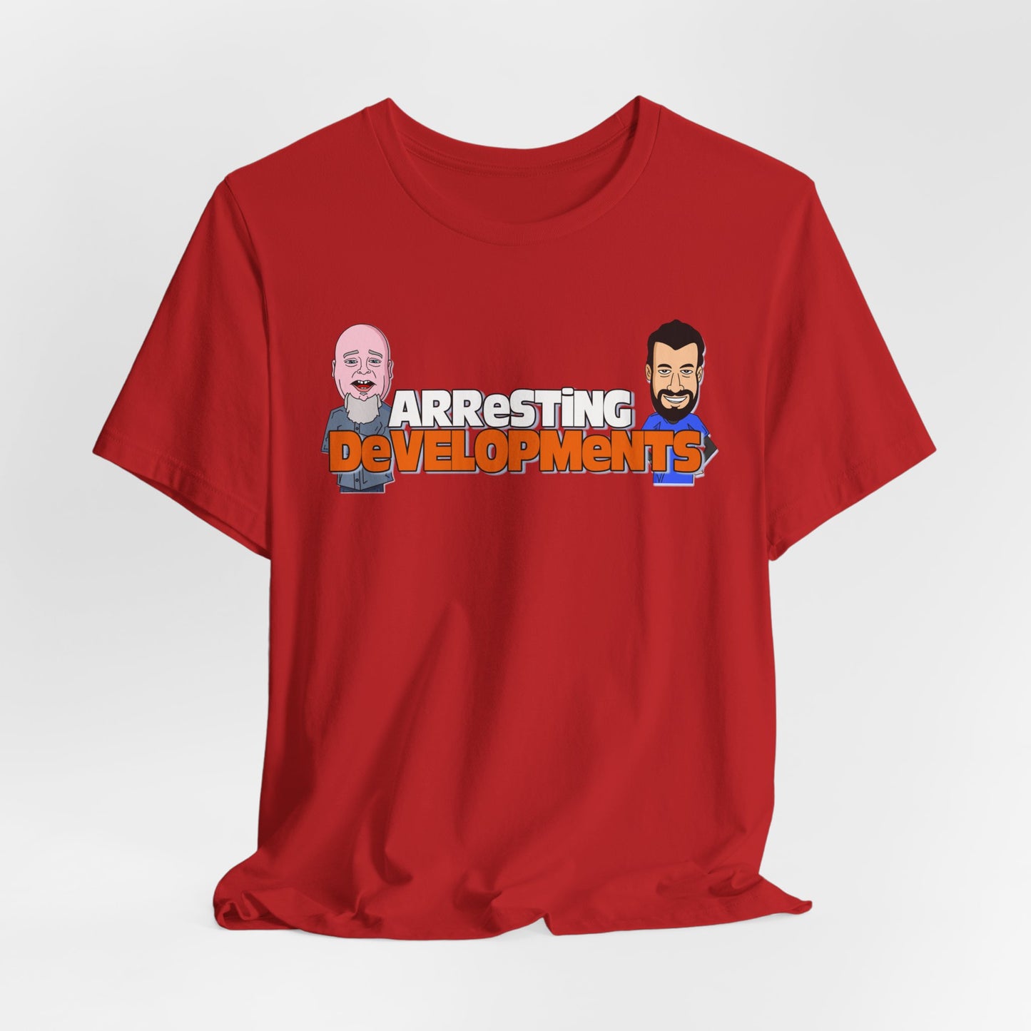 Arresting Developments Illustrated Tee – True Crime Podcast Shirt Featuring Mike Willever & Producer Joe