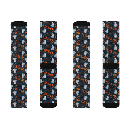 Halloween Trick or Treat Ghosts Witch Hats Jack o Lanterns Sublimation Socks