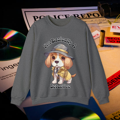 Cute Beagle Dressed up like a Detective, I'm a Basically a Detective True Crime Unisex Heavy Blend™ Crewneck Sweatshirt