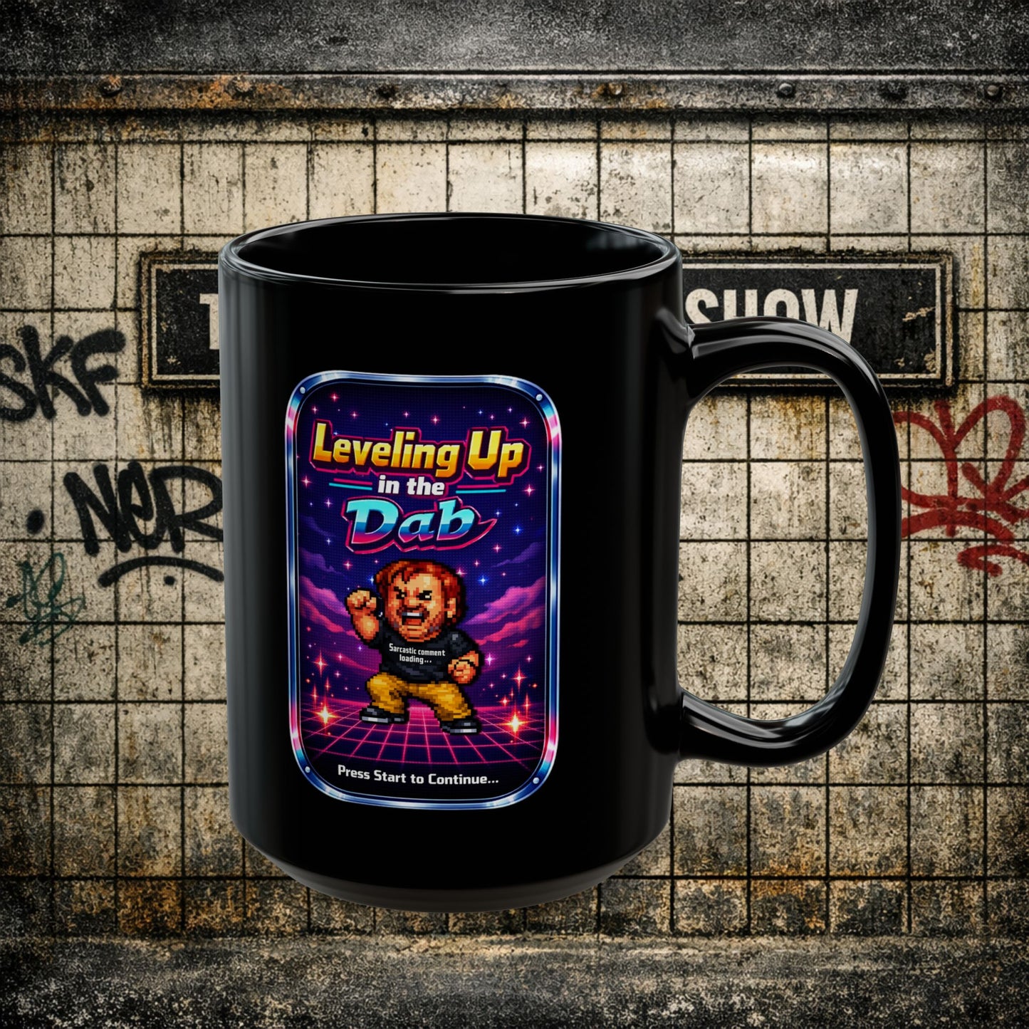 Leveling Up in the Dab Black Mug — Retro Gamer Gift 15oz mug